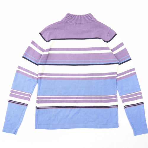 EWM Womens Multicoloured Mock Neck Striped Acrylic Pullover Jumper Size 10