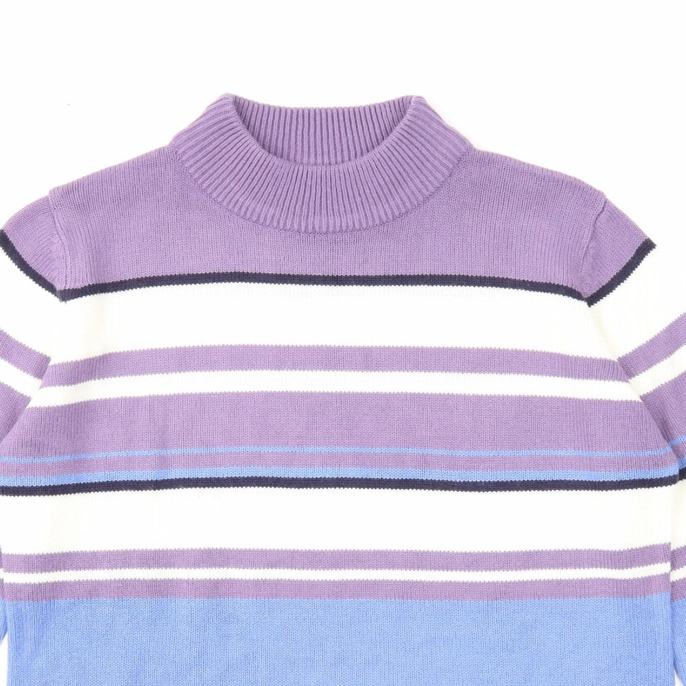 EWM Womens Multicoloured Mock Neck Striped Acrylic Pullover Jumper Size 10