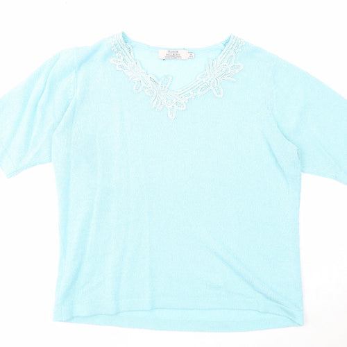 EWM Womens Blue V-Neck Acrylic Pullover Jumper Size 14