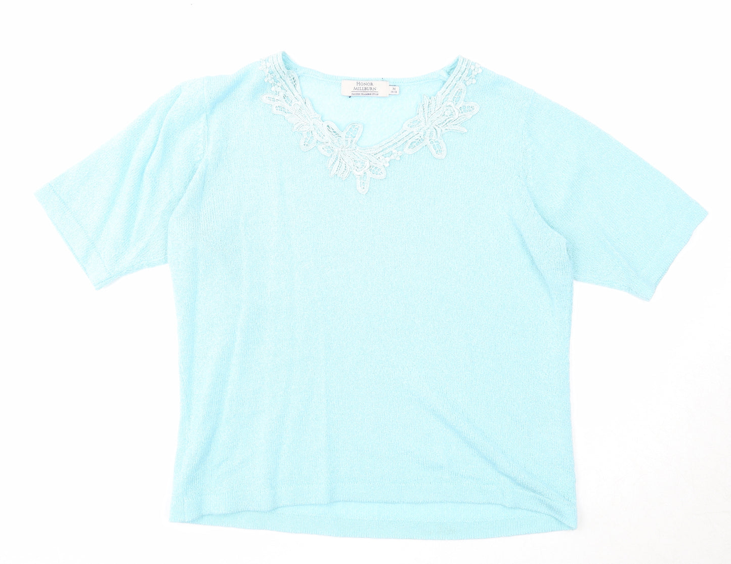 EWM Womens Blue V-Neck Acrylic Pullover Jumper Size 14