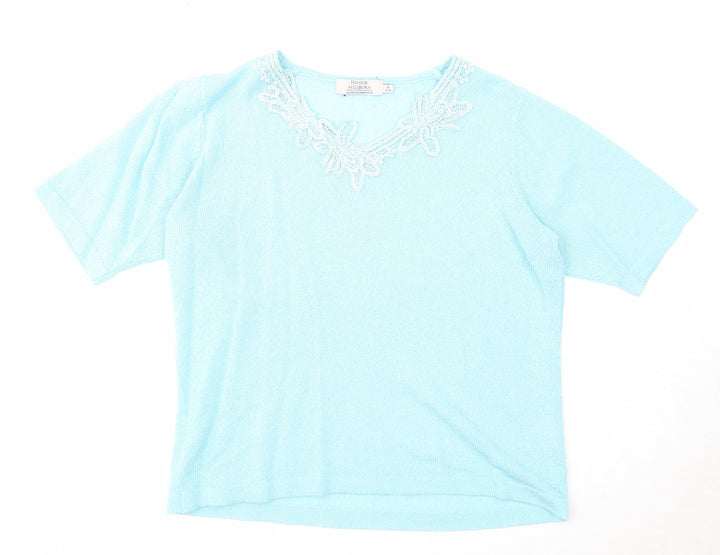 EWM Womens Blue V-Neck Acrylic Pullover Jumper Size 14