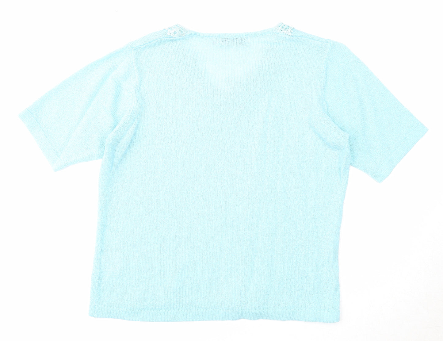 EWM Womens Blue V-Neck Acrylic Pullover Jumper Size 14