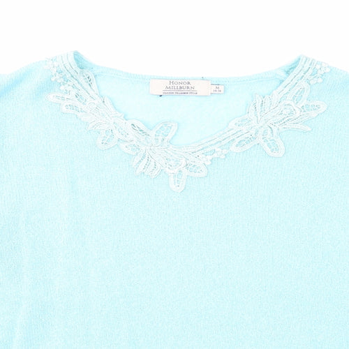 EWM Womens Blue V-Neck Acrylic Pullover Jumper Size 14