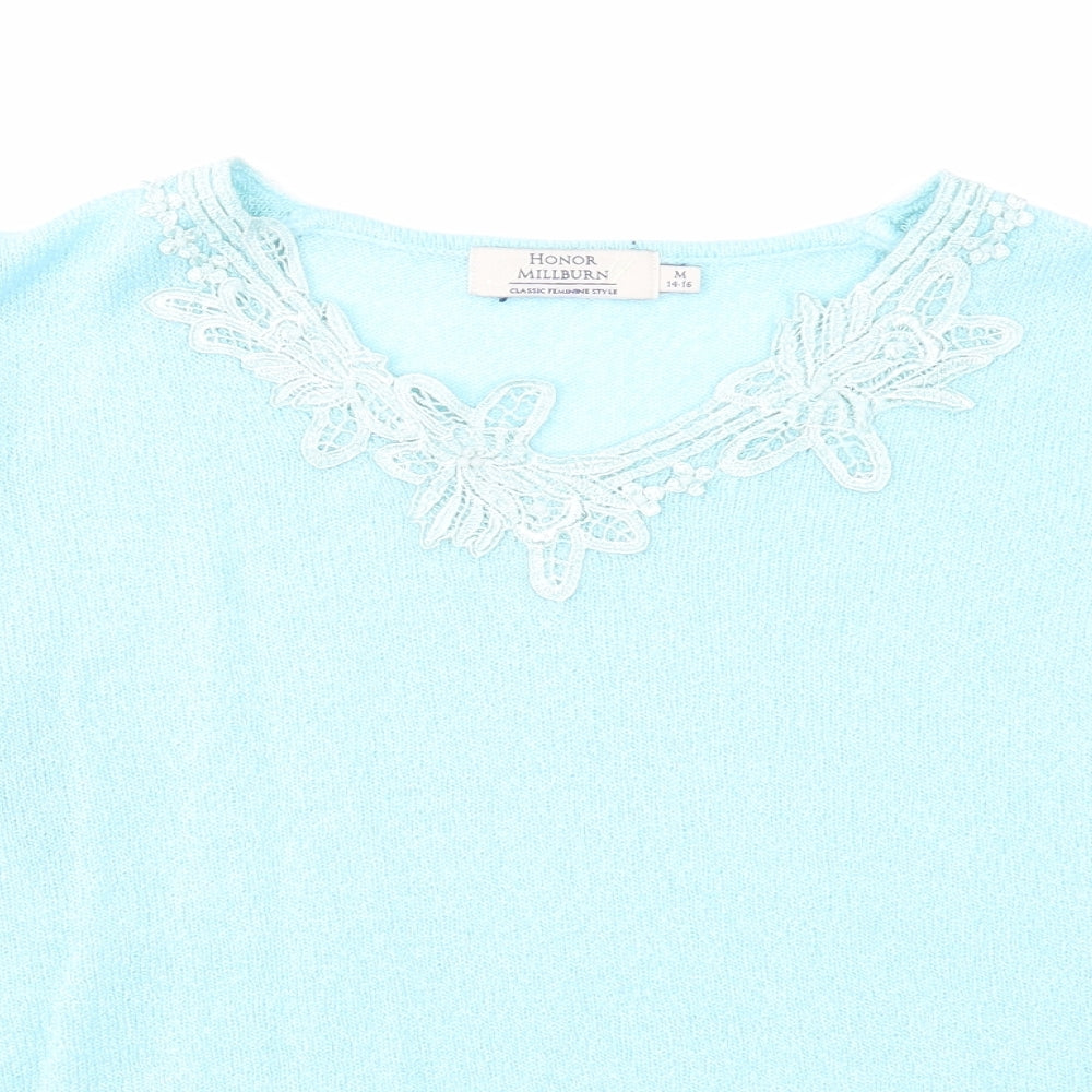 EWM Womens Blue V-Neck Acrylic Pullover Jumper Size 14