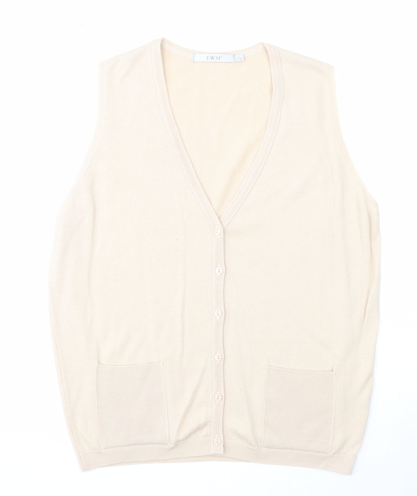 EWM Womens Beige V-Neck Wool Vest Jumper Size 18
