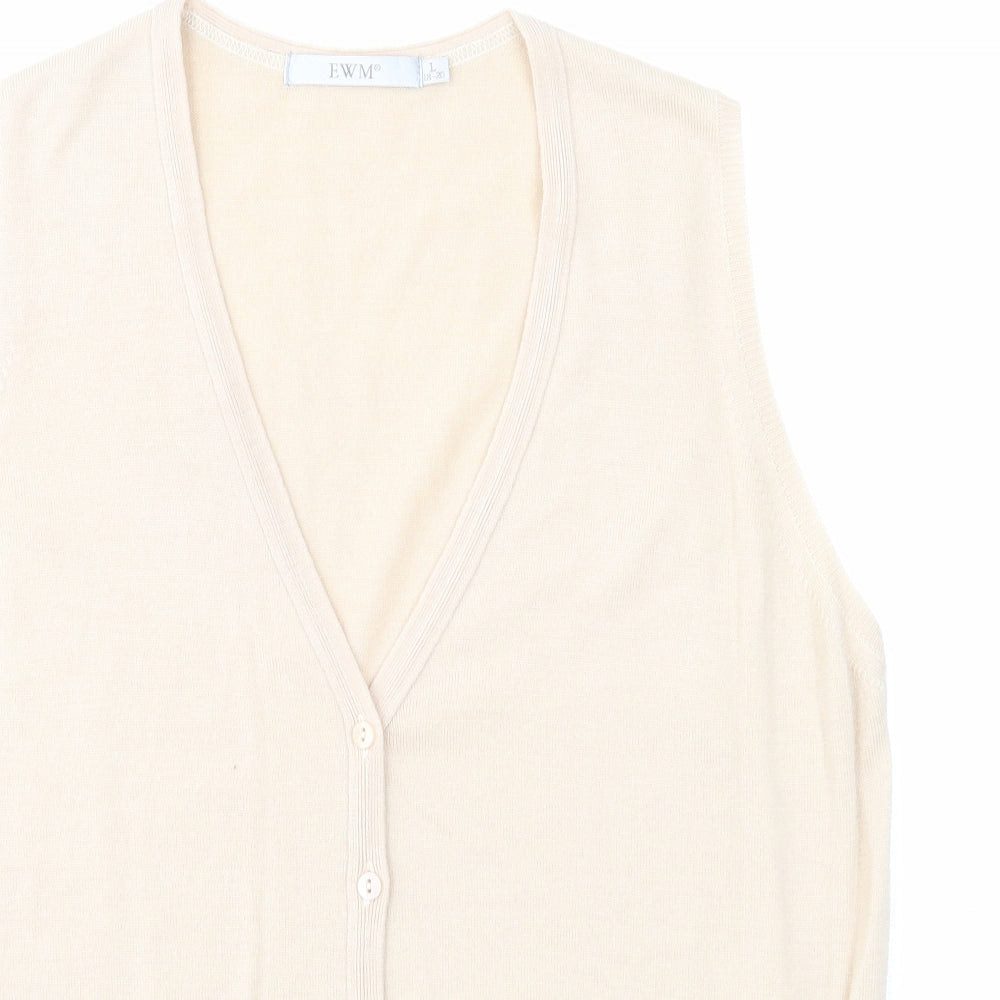 EWM Womens Beige V-Neck Wool Vest Jumper Size 18