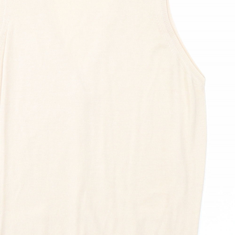 EWM Womens Beige V-Neck Wool Vest Jumper Size 18