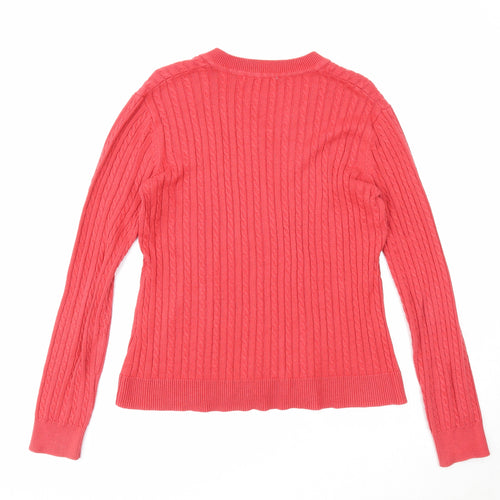 Alice Collins Womens Red V-Neck Cotton Pullover Jumper Size 10
