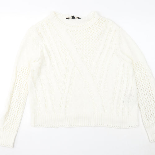 Lipsy Womens White Round Neck Acrylic Pullover Jumper Size 12