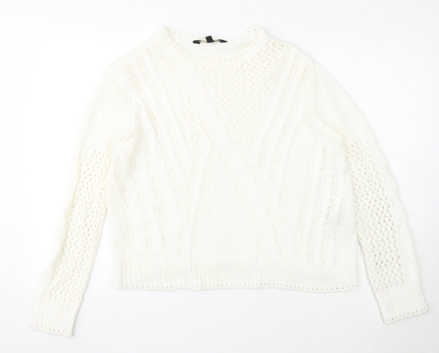 Lipsy Womens White Round Neck Acrylic Pullover Jumper Size 12