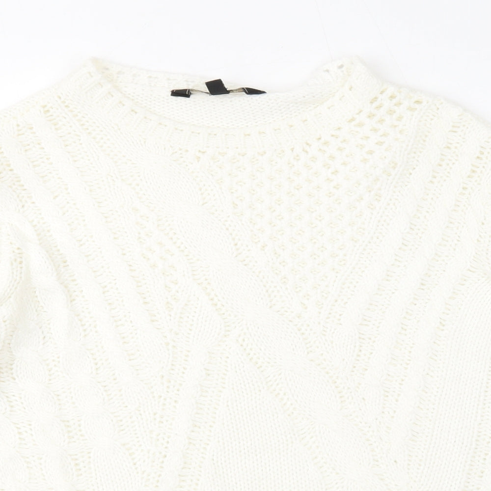 Lipsy Womens White Round Neck Acrylic Pullover Jumper Size 12