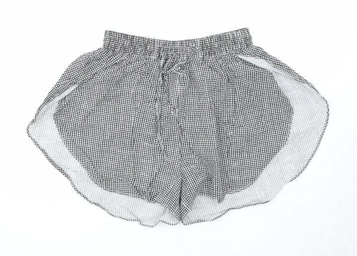 Boohoo Womens Black Check Cotton Basic Shorts Size 8 Regular Drawstring