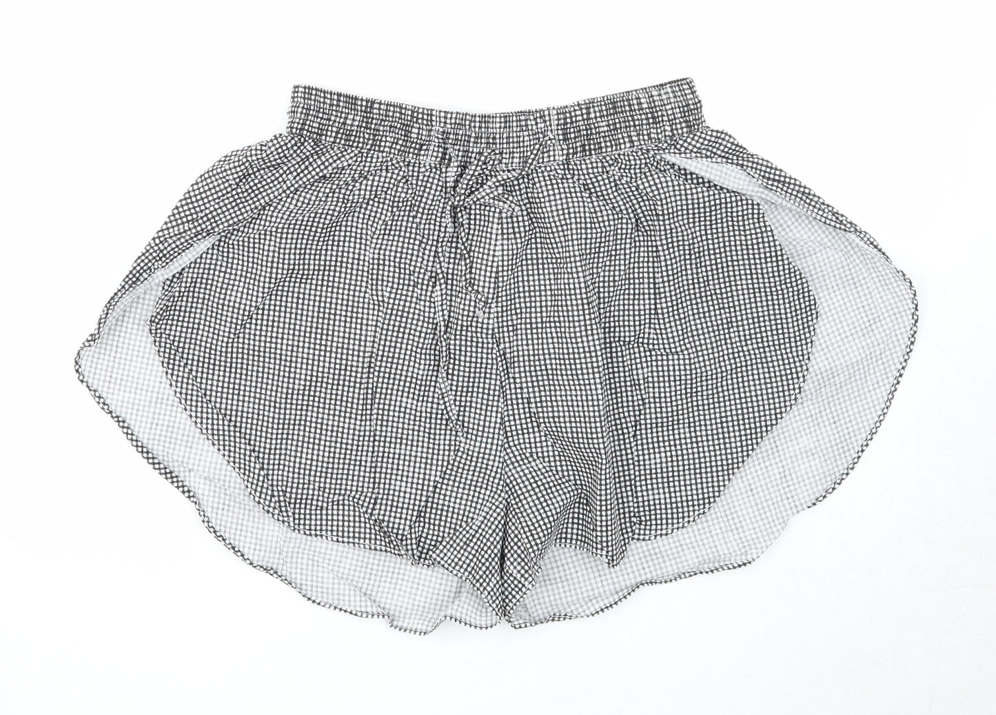 Boohoo Womens Black Check Cotton Basic Shorts Size 8 Regular Drawstring
