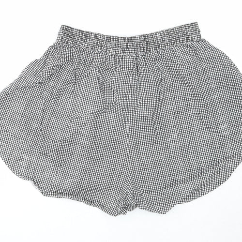 Boohoo Womens Black Check Cotton Basic Shorts Size 8 Regular Drawstring