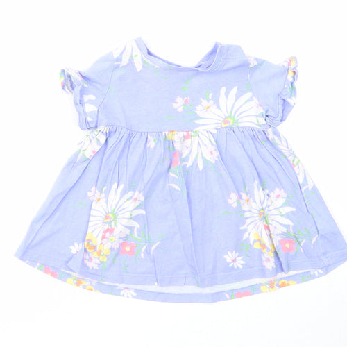 Gap Girls Blue Floral Cotton A-Line Size 3-6 Months Round Neck Snap