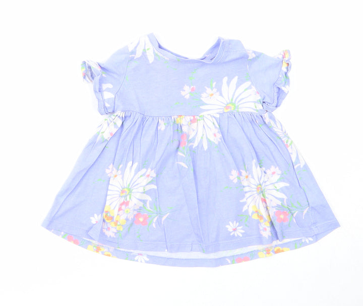 Gap Girls Blue Floral Cotton A-Line Size 3-6 Months Round Neck Snap