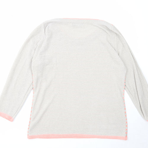 Bonmarché Womens Grey Boat Neck Striped Acrylic Pullover Jumper Size M