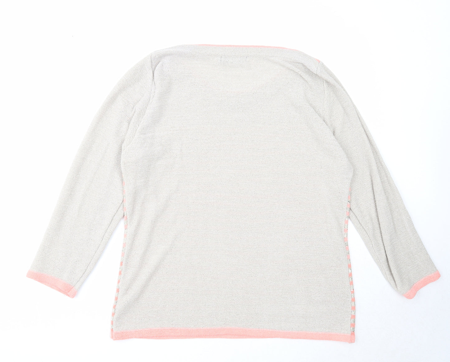 Bonmarché Womens Grey Boat Neck Striped Acrylic Pullover Jumper Size M