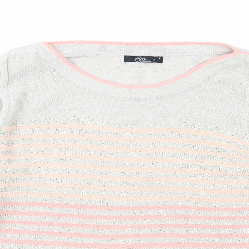 Bonmarché Womens Grey Boat Neck Striped Acrylic Pullover Jumper Size M