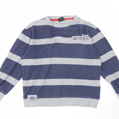 NEXT Boys Blue Round Neck Striped Cotton Pullover Jumper Size 10 Years Pullover