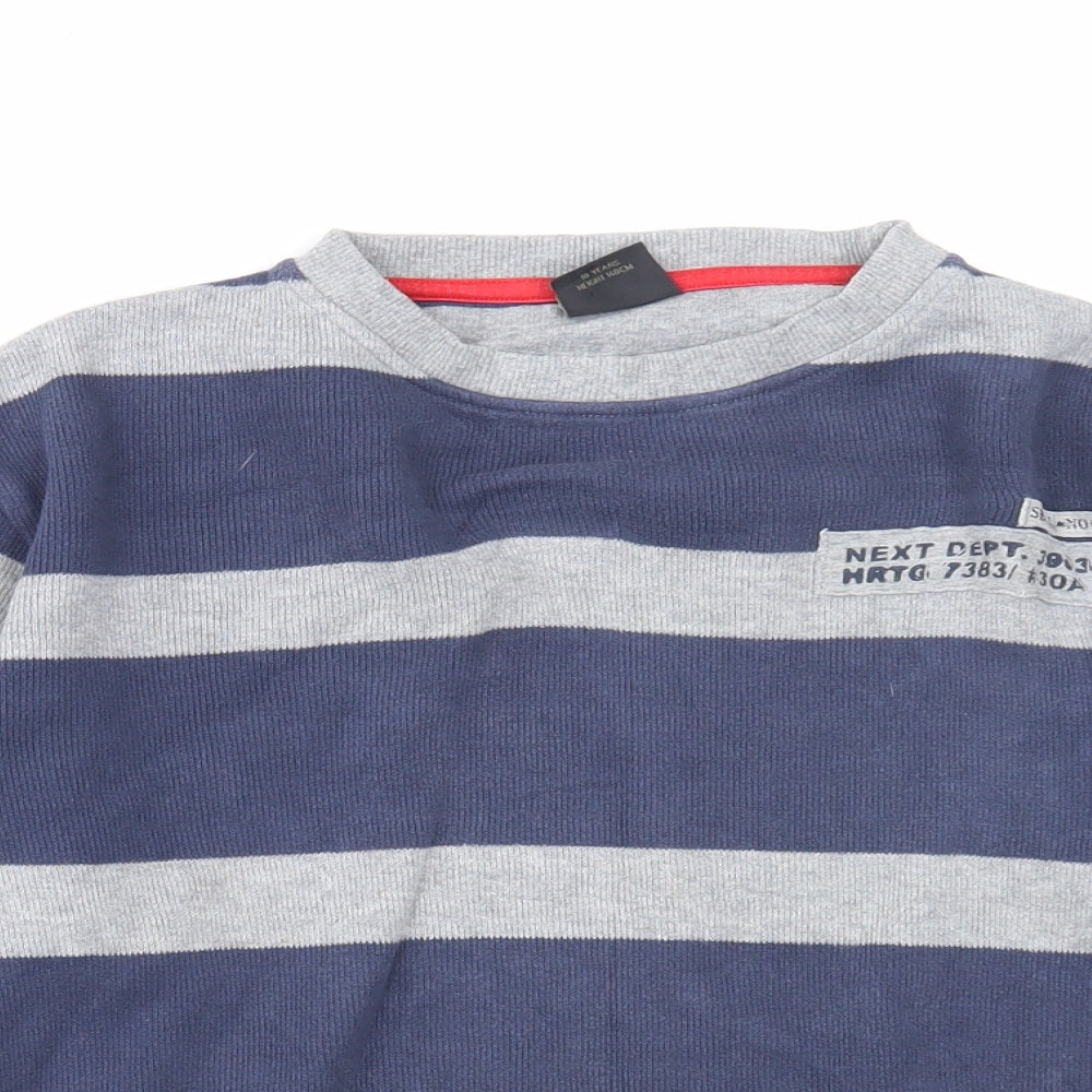 NEXT Boys Blue Round Neck Striped Cotton Pullover Jumper Size 10 Years Pullover