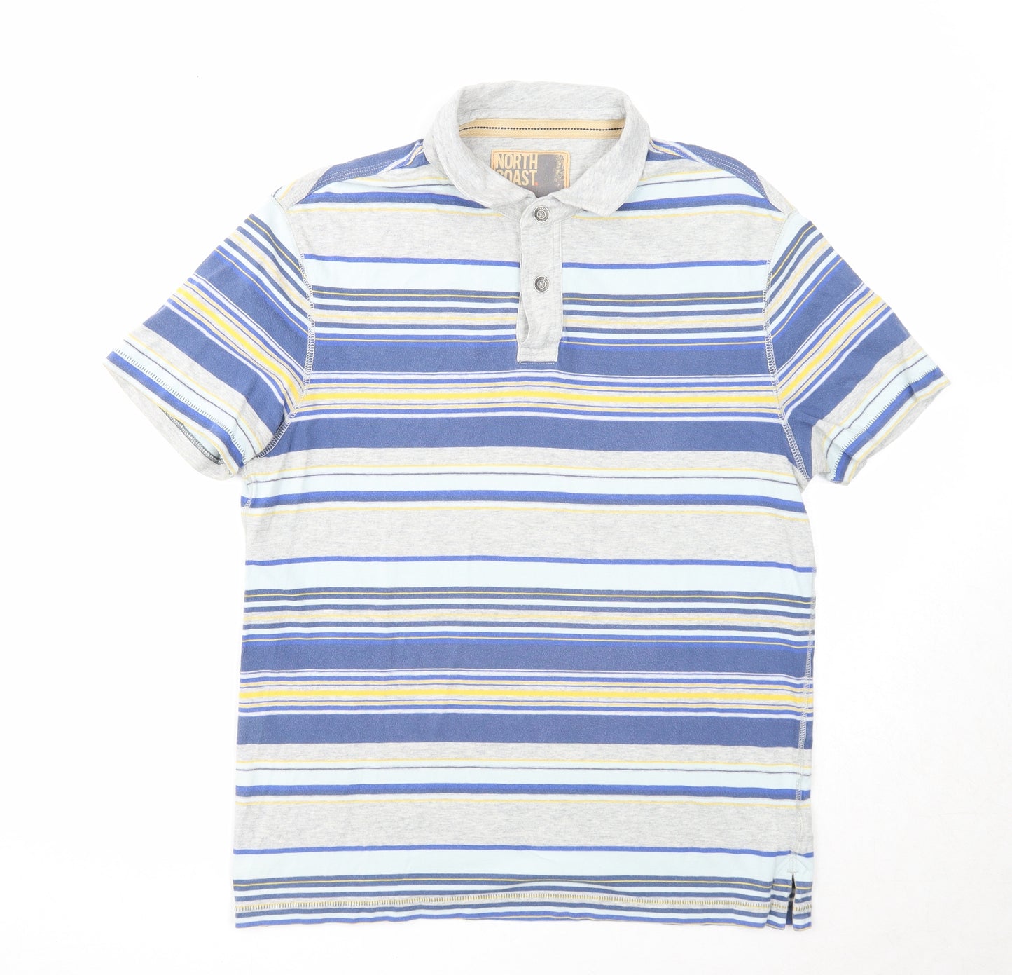Marks and Spencer Mens Multicoloured Striped Cotton Polo Size M Collared Button