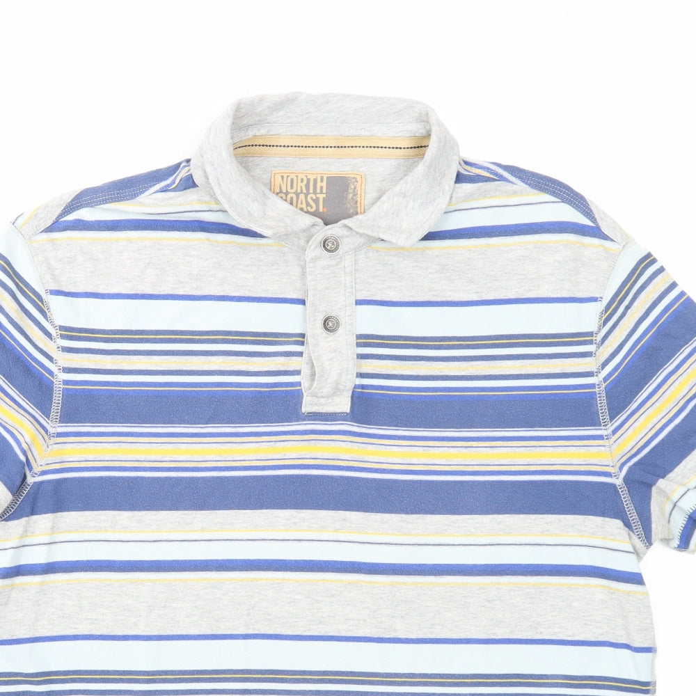 Marks and Spencer Mens Multicoloured Striped Cotton Polo Size M Collared Button
