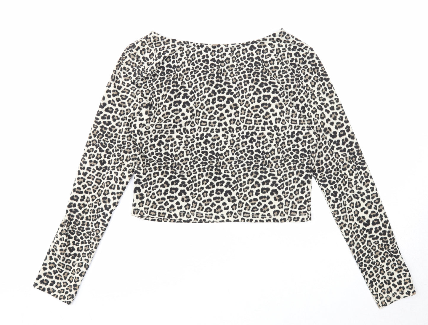 Divided Womens Beige Animal Print Cotton Basic T-Shirt Size M Round Neck - Leopard Print