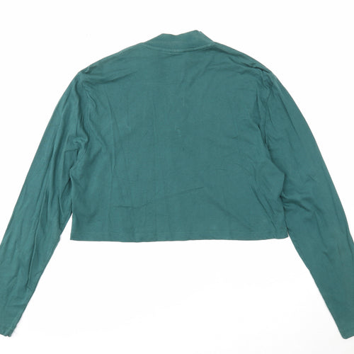 ASOS Womens Green Cotton Cropped T-Shirt Size S Mock Neck - Global Revolution