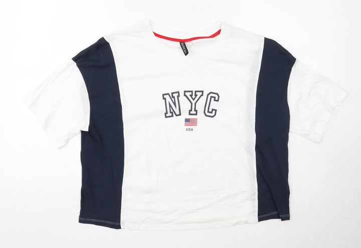 Divided Womens White Striped Cotton Basic T-Shirt Size M Round Neck - NYC