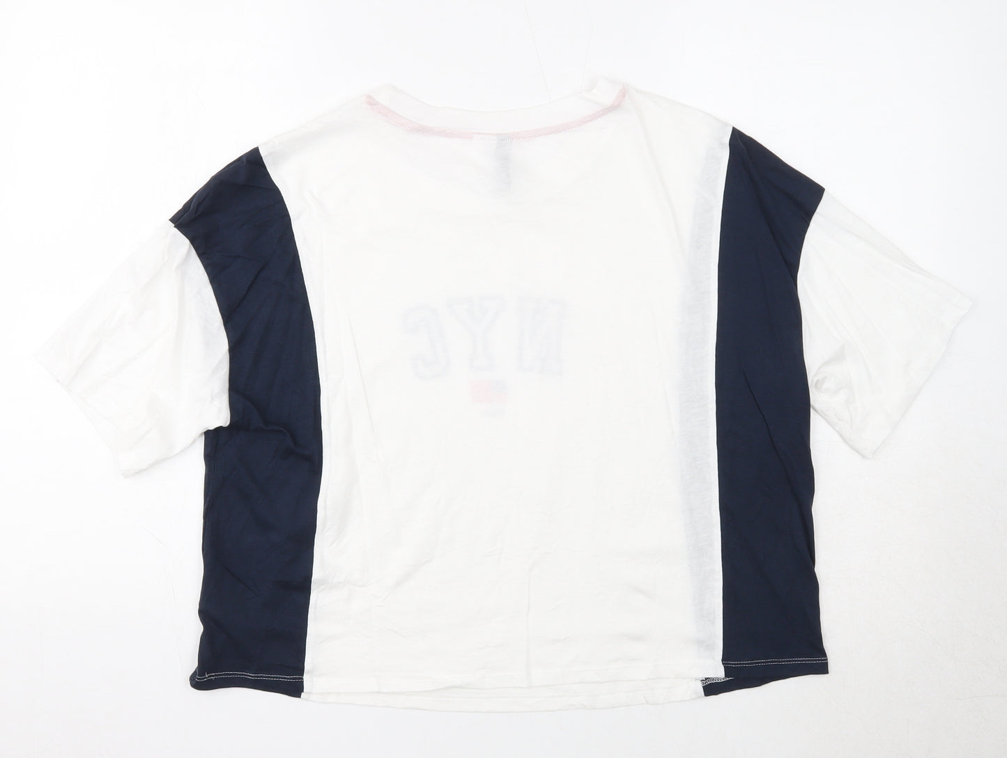 Divided Womens White Striped Cotton Basic T-Shirt Size M Round Neck - NYC