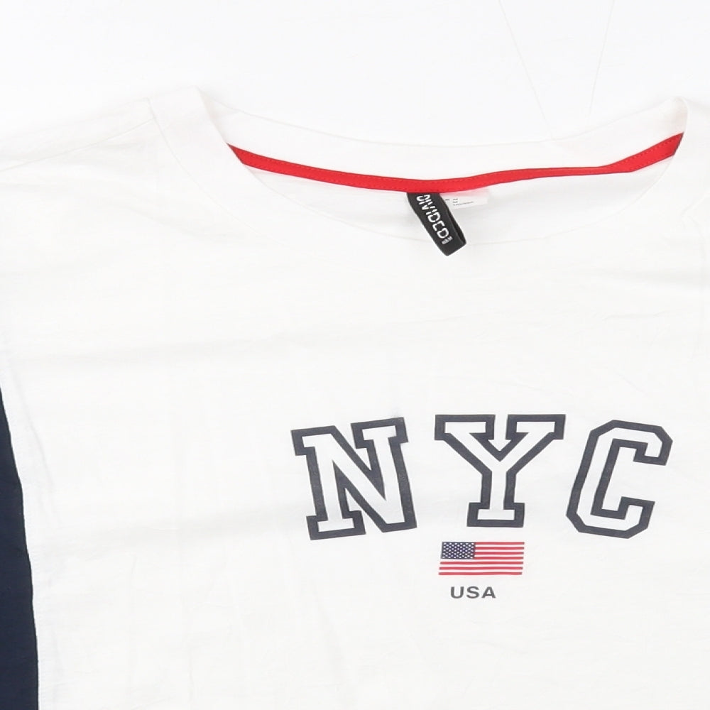 Divided Womens White Striped Cotton Basic T-Shirt Size M Round Neck - NYC