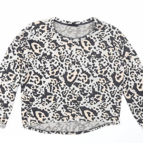 Topshop Womens Multicoloured Boat Neck Animal Print Cotton Pullover Jumper Size 8