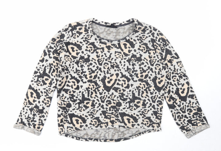 Topshop Womens Multicoloured Boat Neck Animal Print Cotton Pullover Jumper Size 8