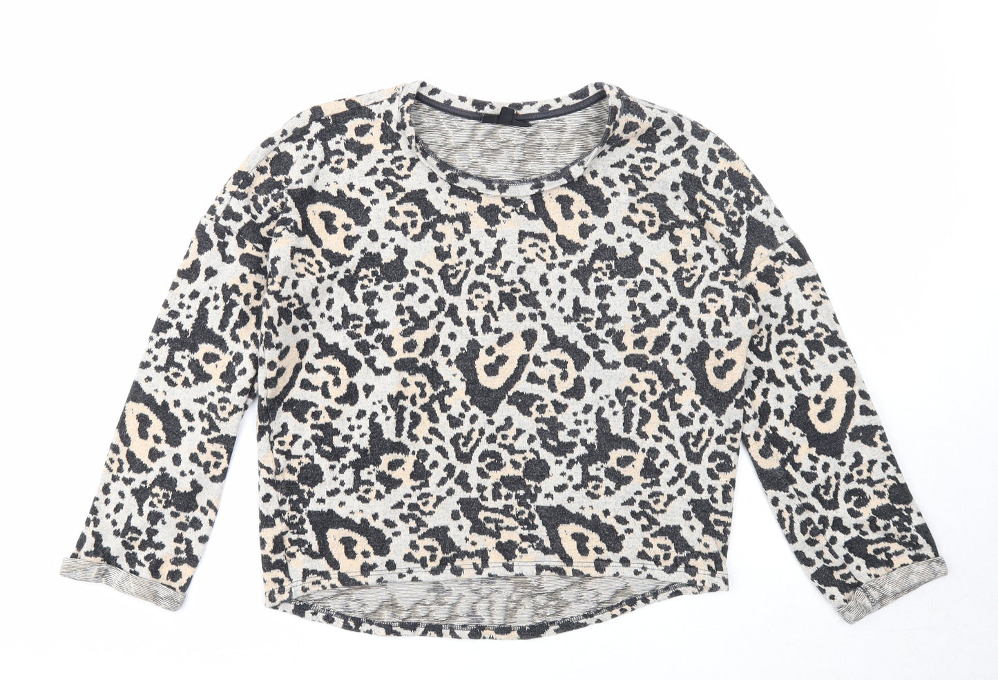 Topshop Womens Multicoloured Boat Neck Animal Print Cotton Pullover Jumper Size 8