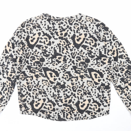 Topshop Womens Multicoloured Boat Neck Animal Print Cotton Pullover Jumper Size 8