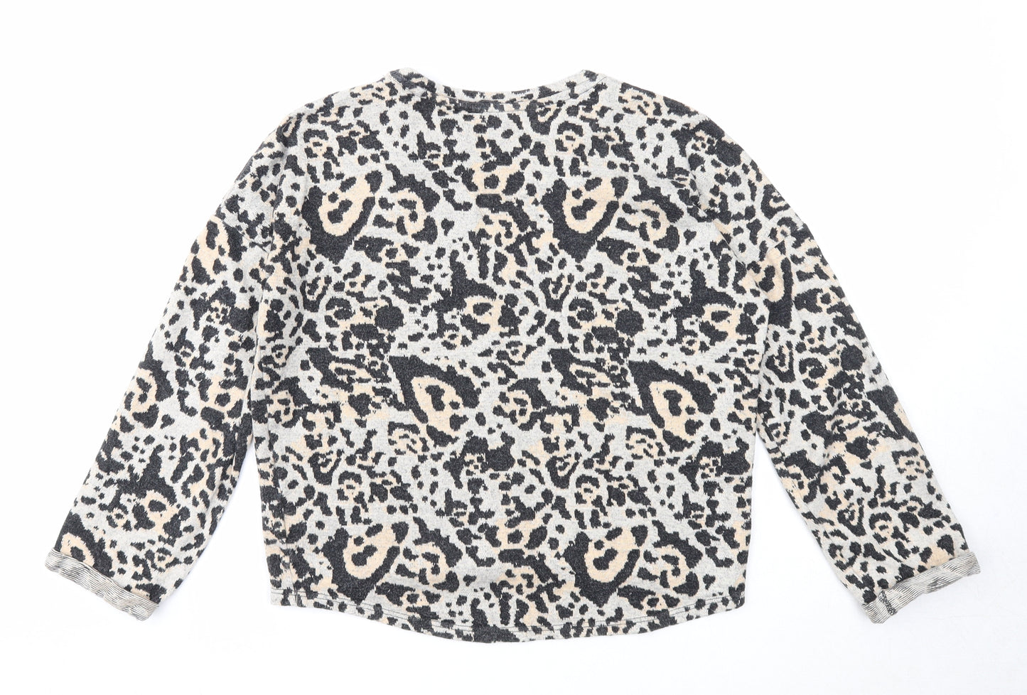 Topshop Womens Multicoloured Boat Neck Animal Print Cotton Pullover Jumper Size 8