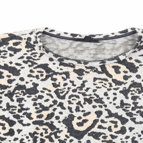 Topshop Womens Multicoloured Boat Neck Animal Print Cotton Pullover Jumper Size 8