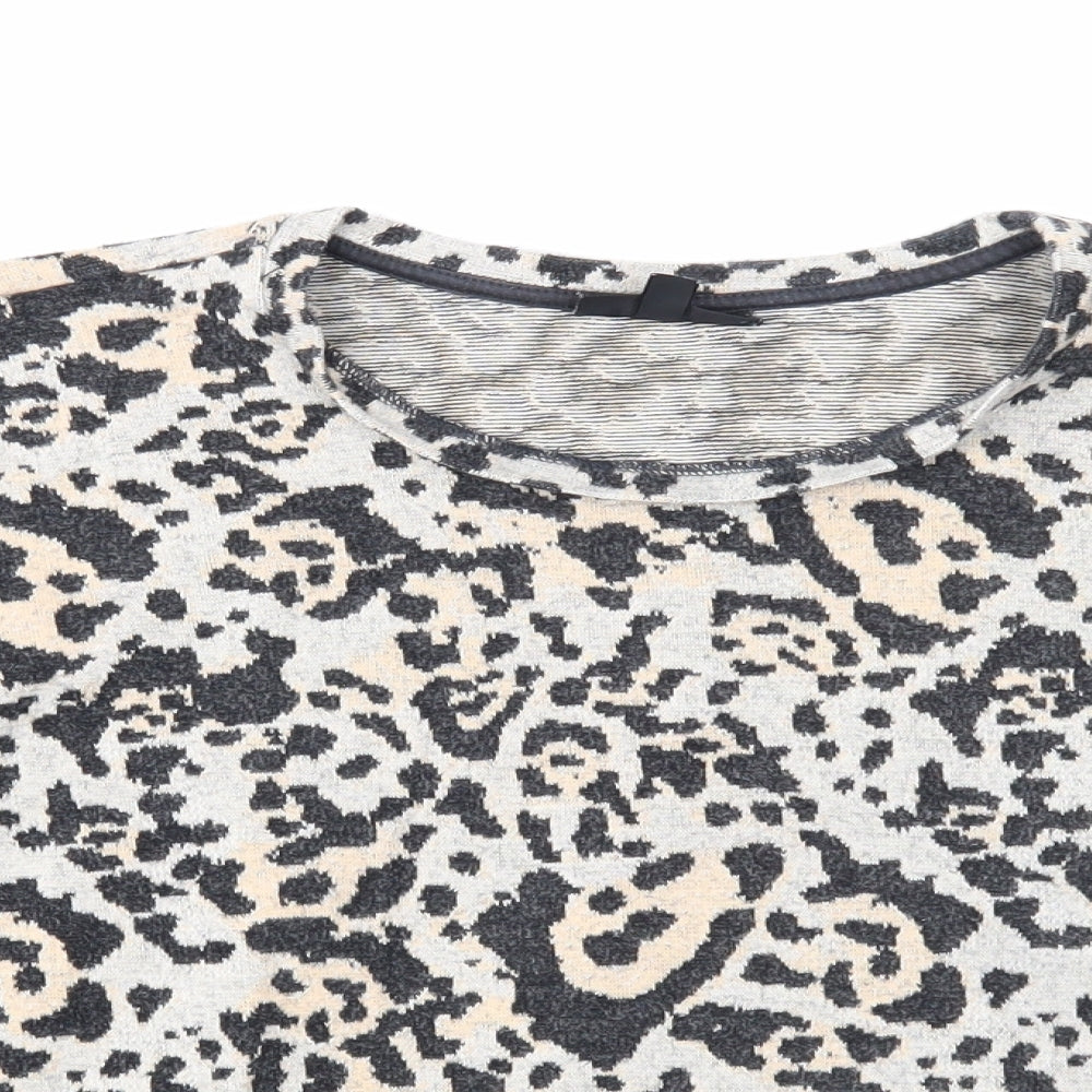 Topshop Womens Multicoloured Boat Neck Animal Print Cotton Pullover Jumper Size 8