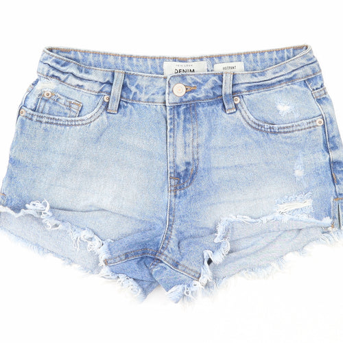 New Look Womens Blue Cotton Hot Pants Shorts Size 8 Regular Zip