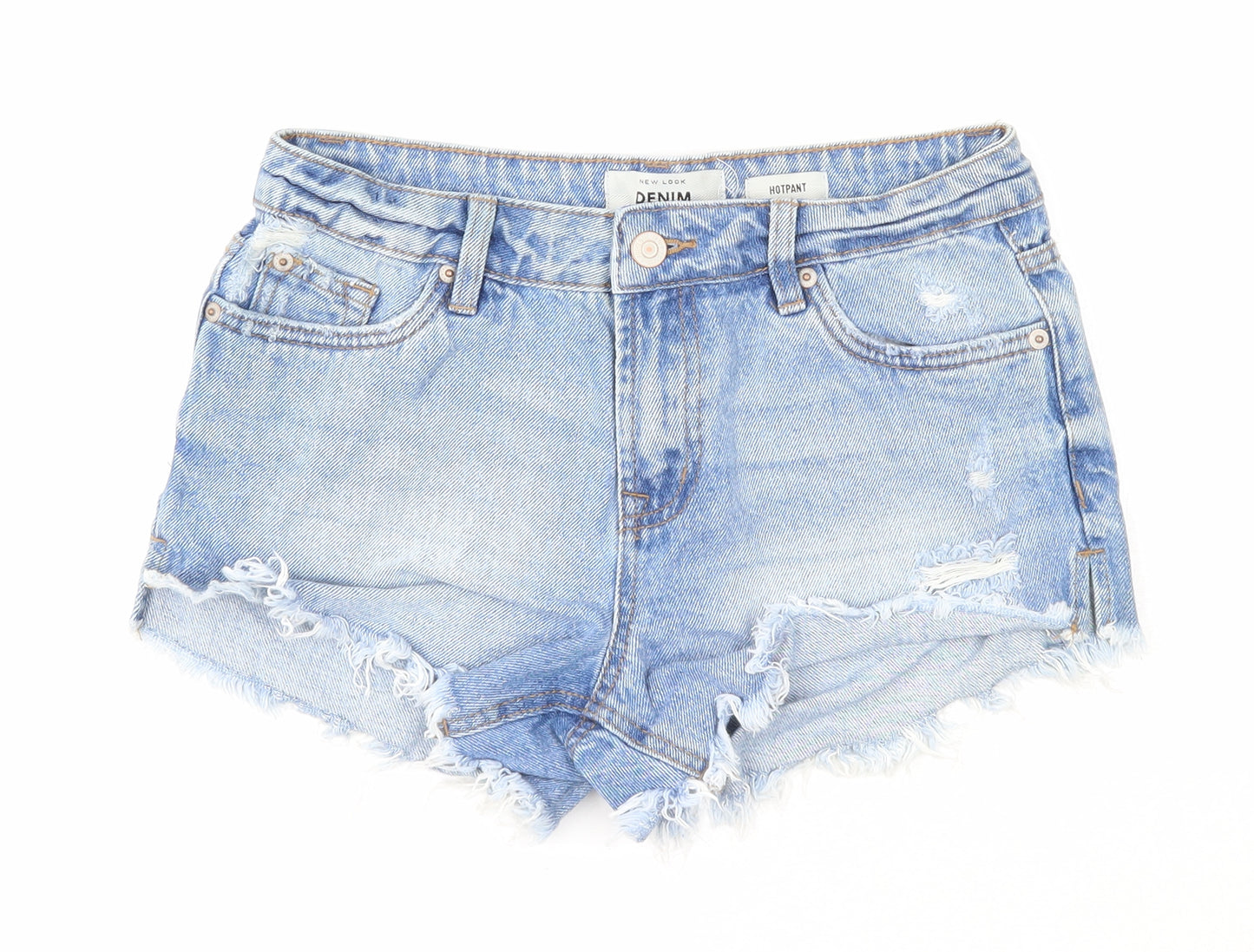 New Look Womens Blue Cotton Hot Pants Shorts Size 8 Regular Zip