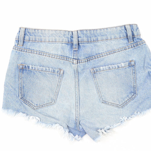 New Look Womens Blue Cotton Hot Pants Shorts Size 8 Regular Zip