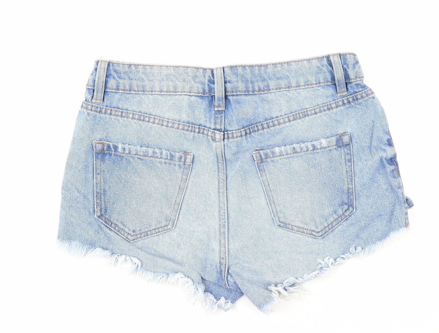 New Look Womens Blue Cotton Hot Pants Shorts Size 8 Regular Zip