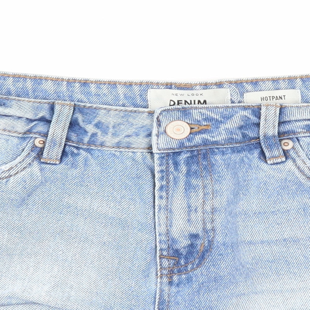 New Look Womens Blue Cotton Hot Pants Shorts Size 8 Regular Zip