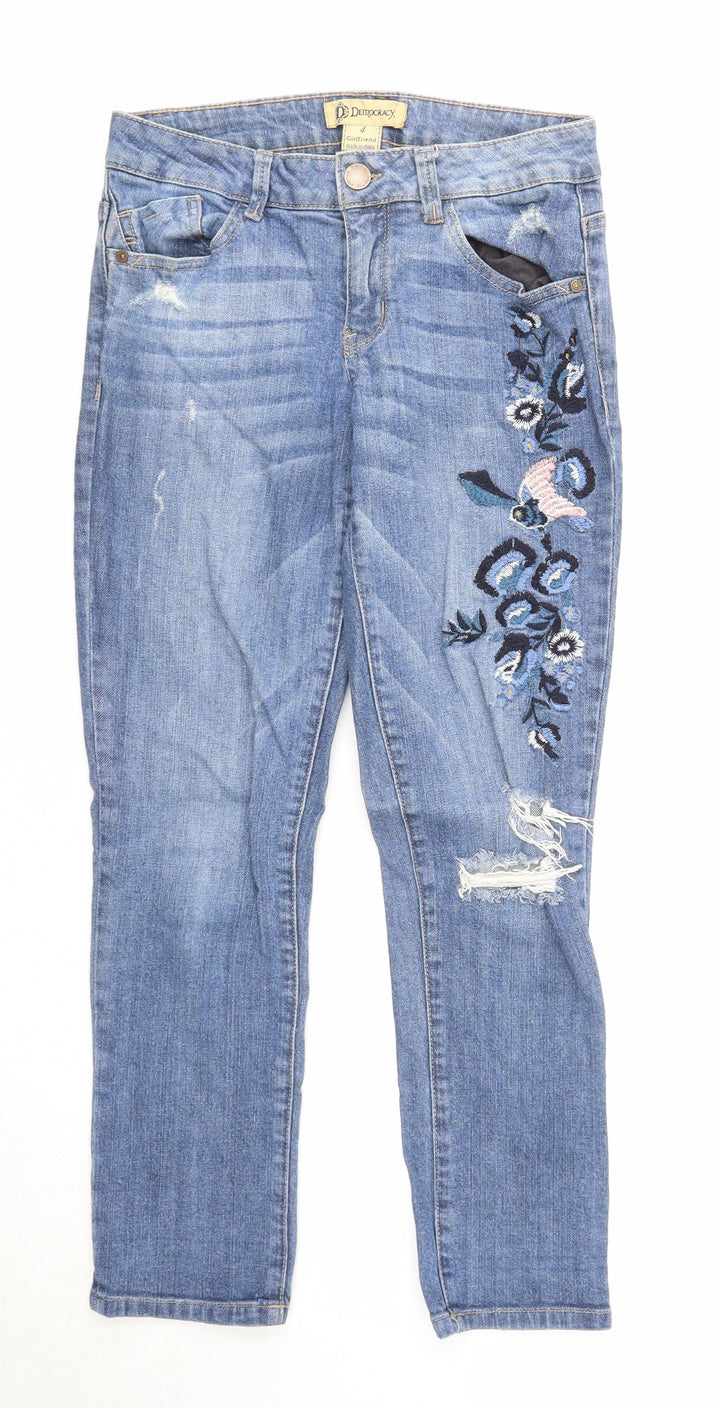 Democracy Womens Blue Cotton Straight Jeans Size 4 Regular Zip