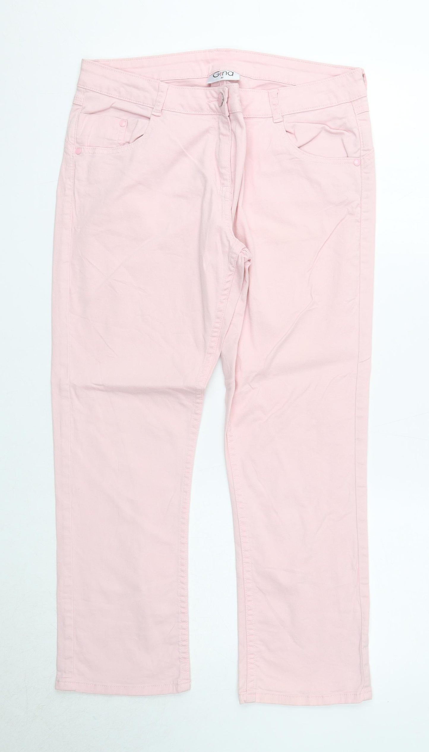 Gina Womens Pink Cotton Straight Jeans Size 14 Regular Zip