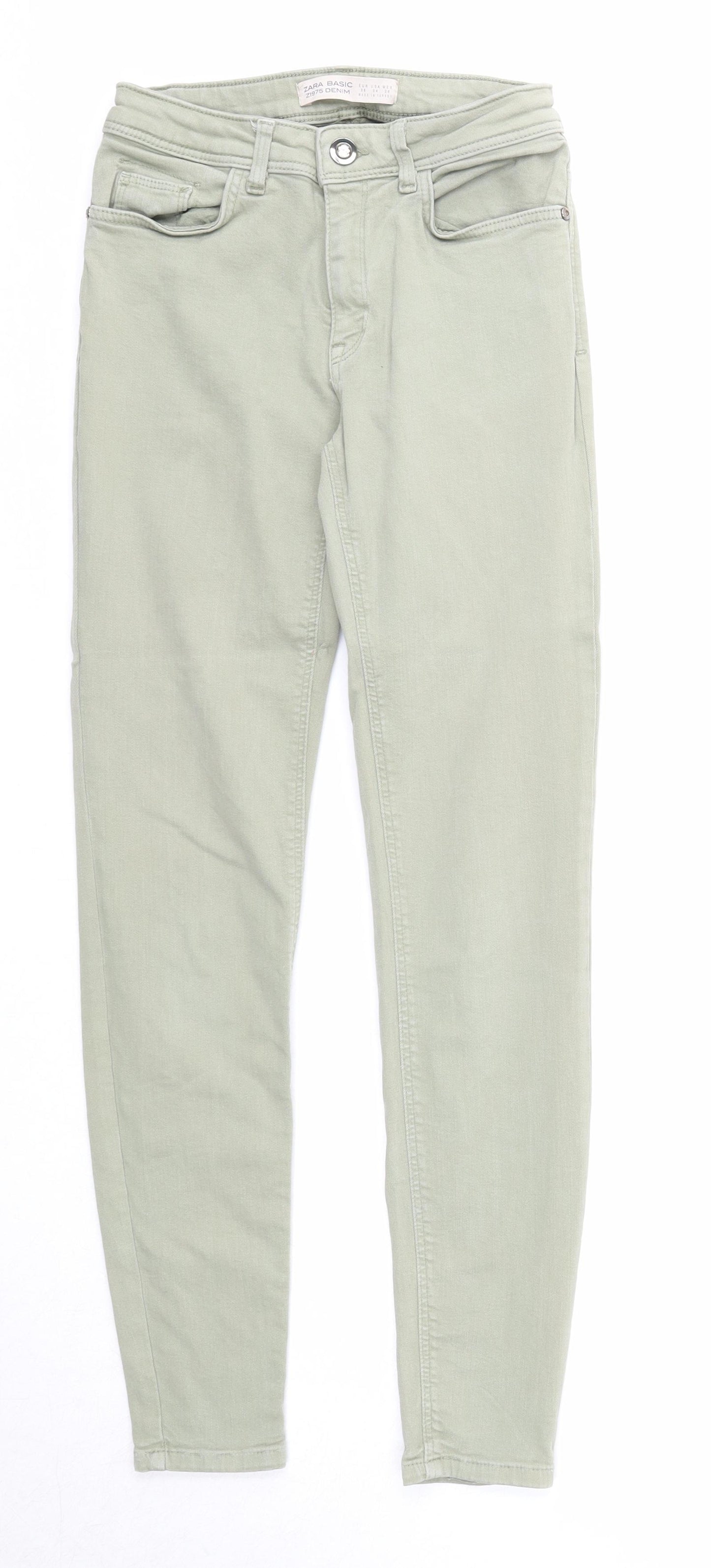 Zara Womens Green Cotton Skinny Jeans Size 8 Regular Zip - Waist 21 inches