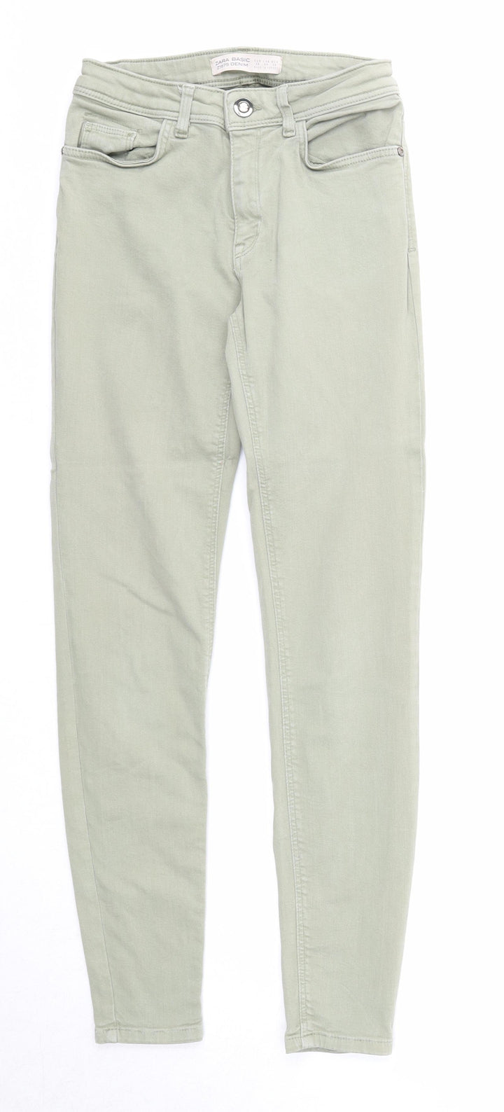 Zara Womens Green Cotton Skinny Jeans Size 8 Regular Zip - Waist 21 inches