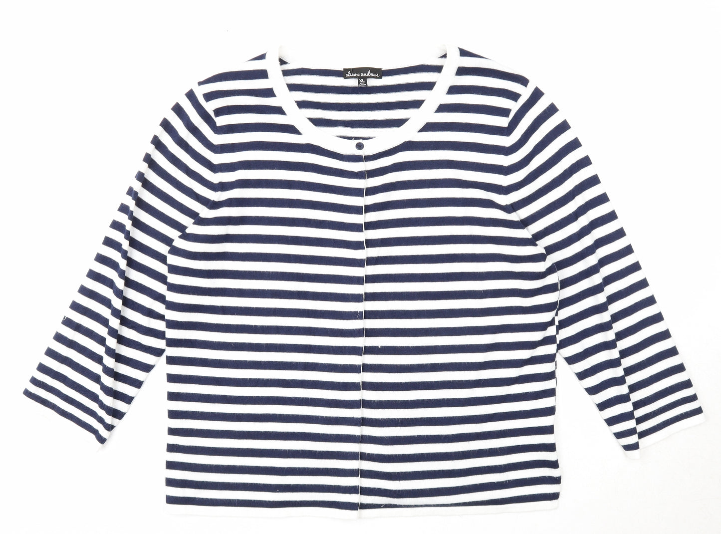 Alison Andrews Womens Blue Boat Neck Striped Viscose Cardigan Jumper Size XL