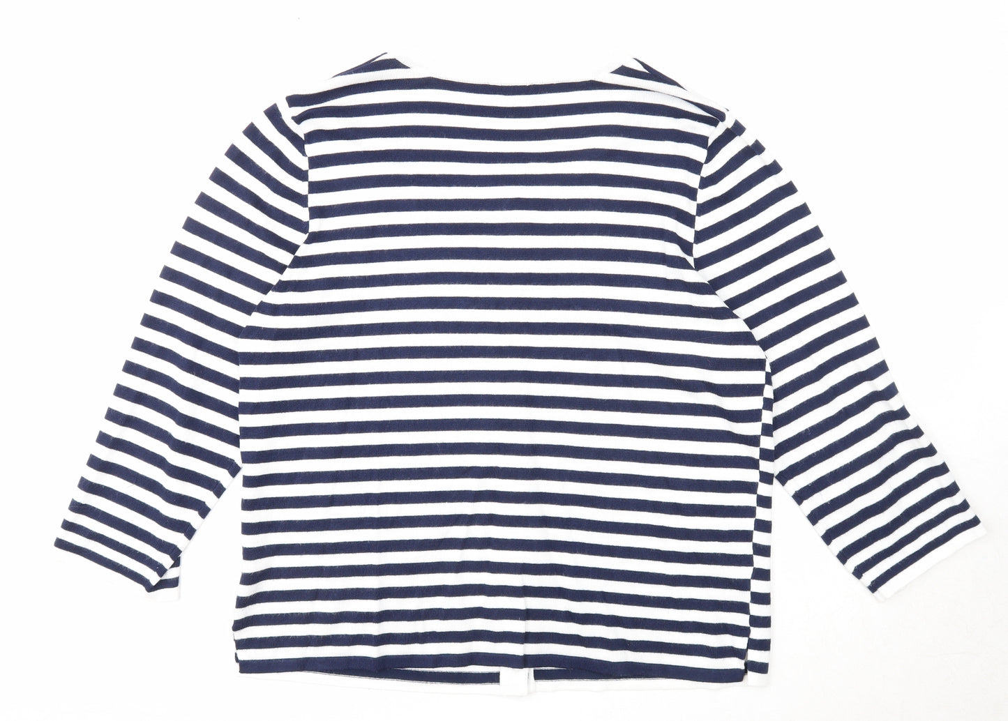 Alison Andrews Womens Blue Boat Neck Striped Viscose Cardigan Jumper Size XL